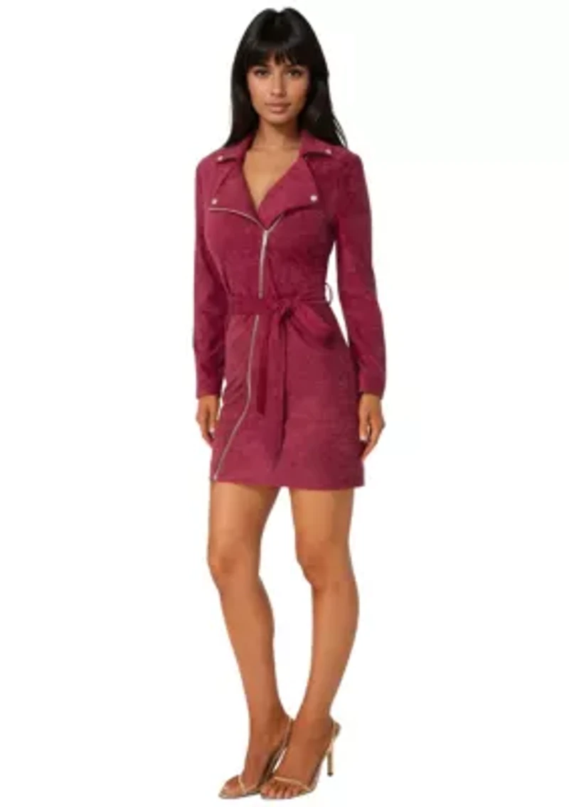Faux Suede Moto Dress