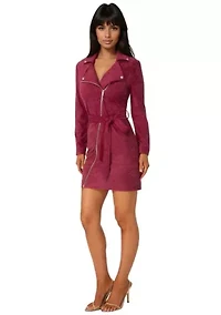 Faux Suede Moto Dress
