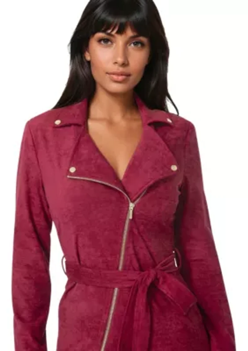 Faux Suede Moto Dress