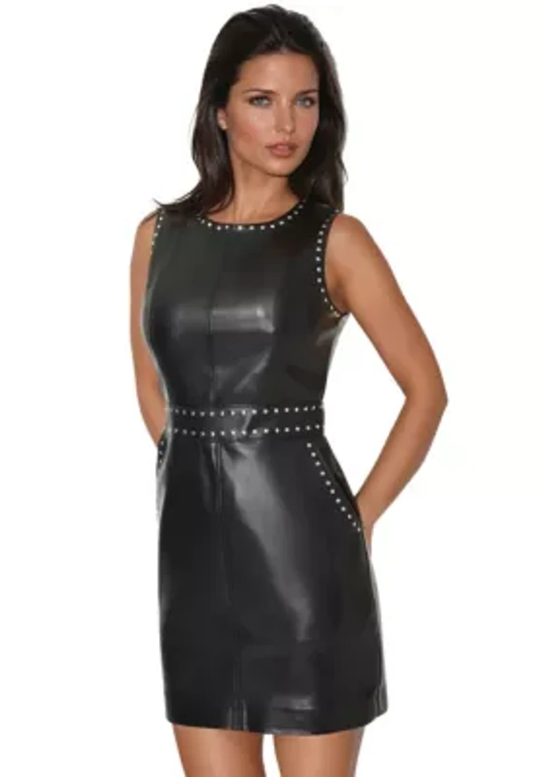 Faux Leather Stud Seam Dress