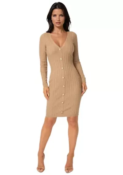 V-Neck Cardigan Midi Dress