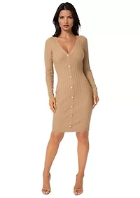 V-Neck Cardigan Midi Dress