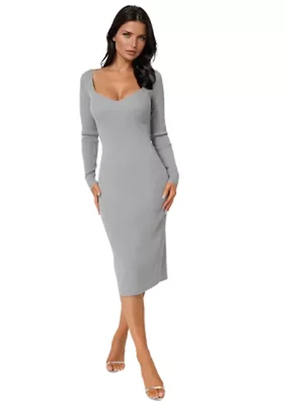 Long Sleeve V-Neck Midi Sweater Dress