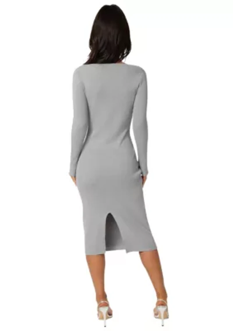 Long Sleeve V-Neck Midi Sweater Dress