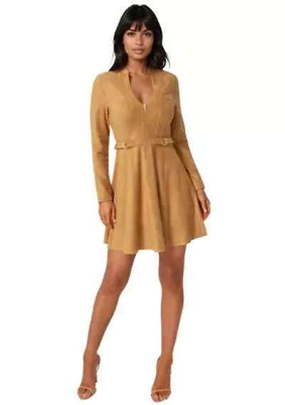 Fit and Flare Suede Mini Dress