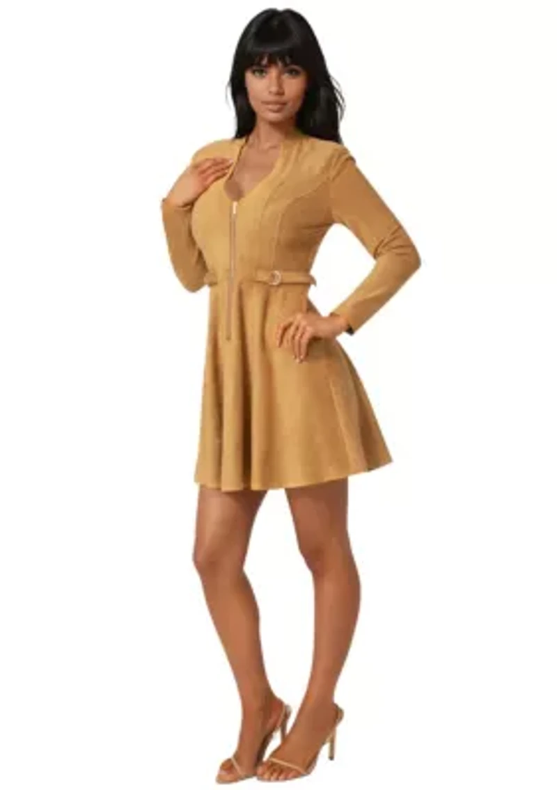 Fit and Flare Suede Mini Dress