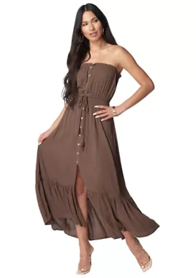 Solid Strapless Maxi Dress