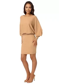 Scoop Neck Blouson Sweater Midi Dress