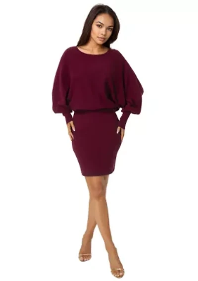 Scoop Neck Blouson Sweater Midi Dress