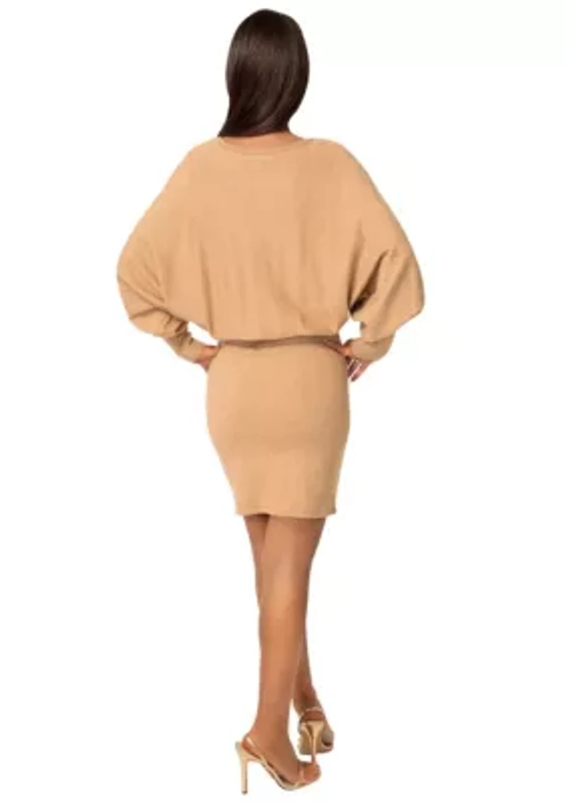 Scoop Neck Blouson Sweater Midi Dress