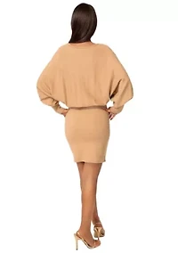 Scoop Neck Blouson Sweater Midi Dress