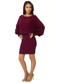 Scoop Neck Blouson Sweater Midi Dress