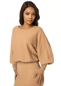 Scoop Neck Blouson Sweater Midi Dress