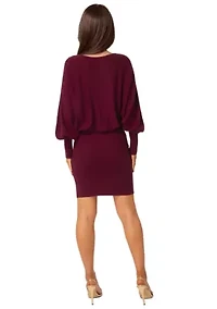 Scoop Neck Blouson Sweater Midi Dress