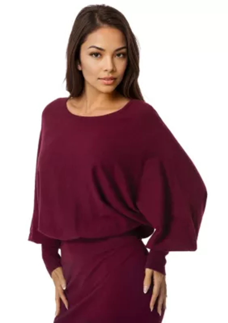 Scoop Neck Blouson Sweater Midi Dress
