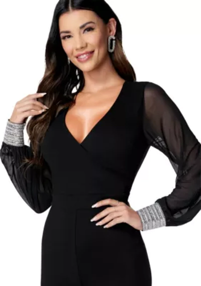 Crystal Cuff Sheer Sleeve Romper