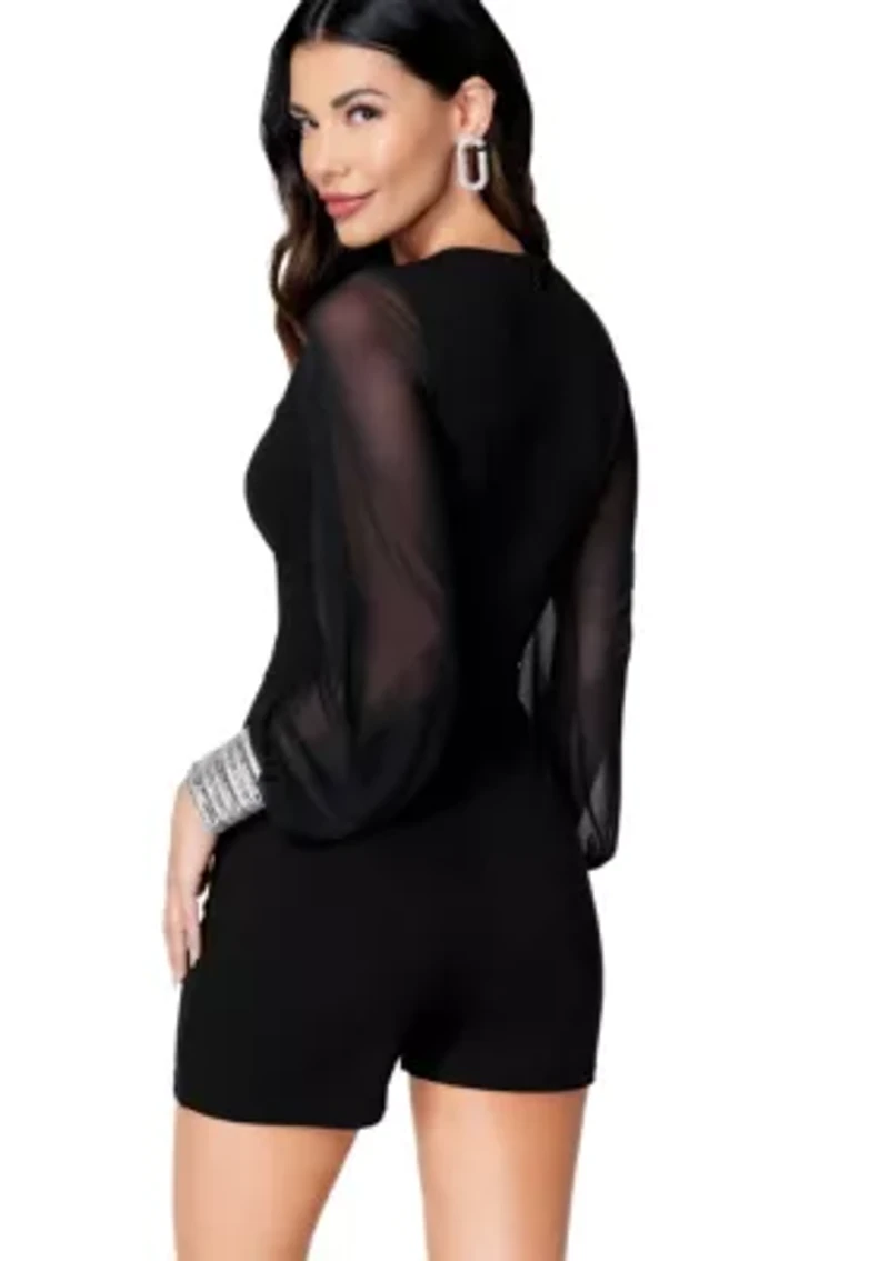 Crystal Cuff Sheer Sleeve Romper