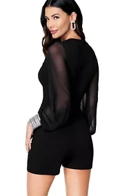 Crystal Cuff Sheer Sleeve Romper