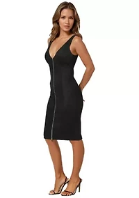 Faux Suede Zip Front Pencil Dress