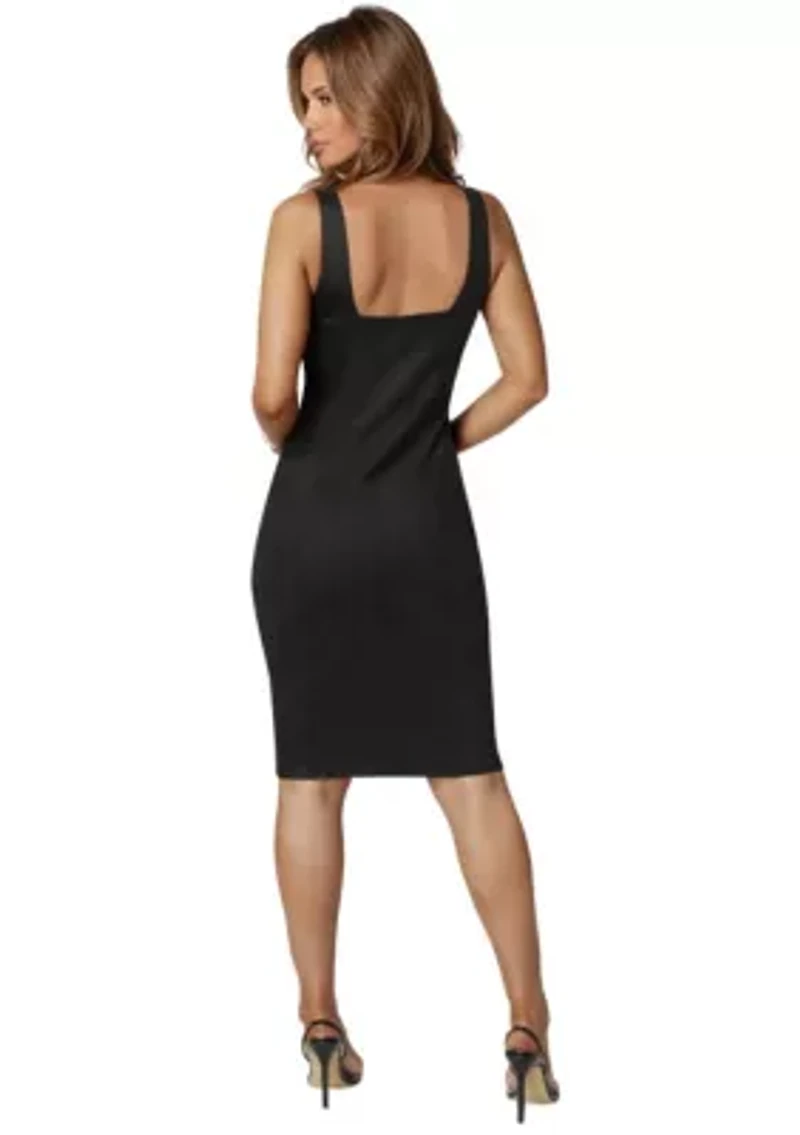 Faux Suede Zip Front Pencil Dress