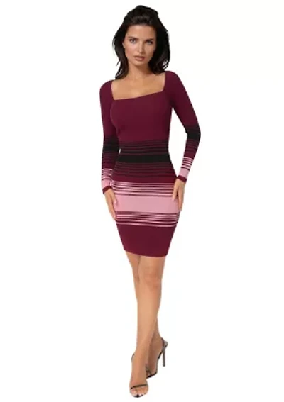 Stripe Ribbed Sweater Midi Dress