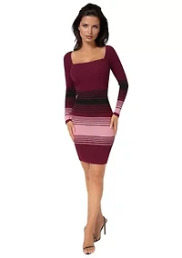 Stripe Ribbed Sweater Midi Dress