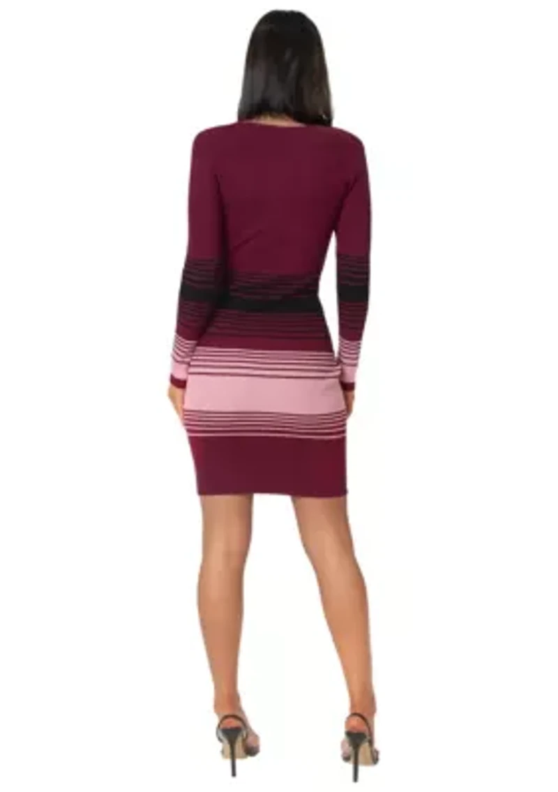 Stripe Ribbed Sweater Midi Dress