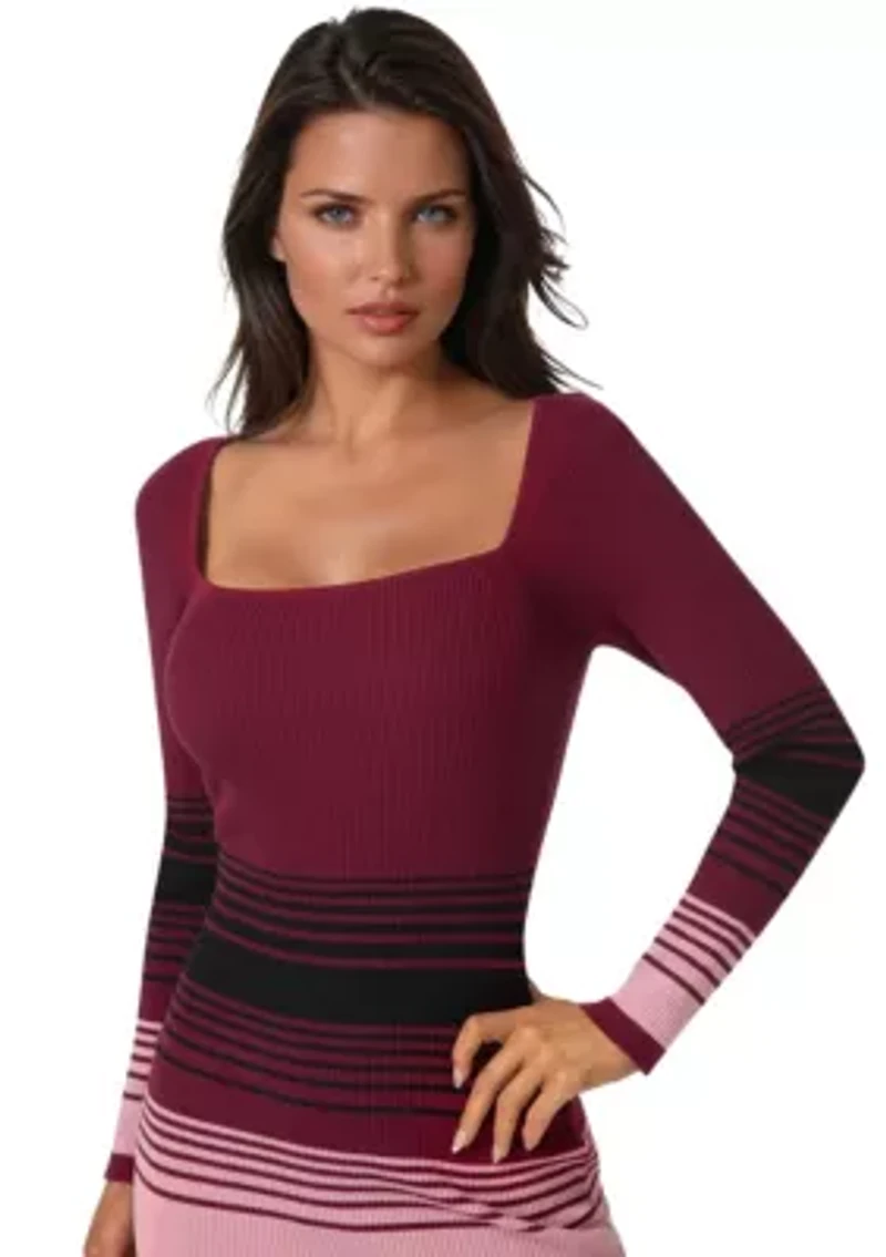 Stripe Ribbed Sweater Midi Dress