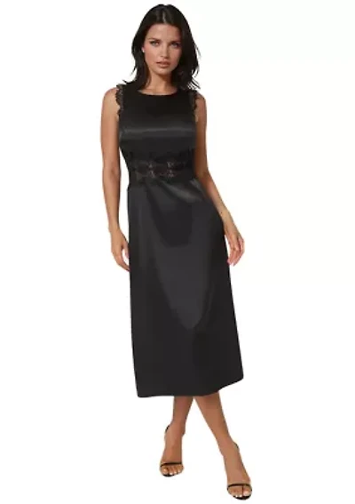 Satin Lace Insert Midi Dress