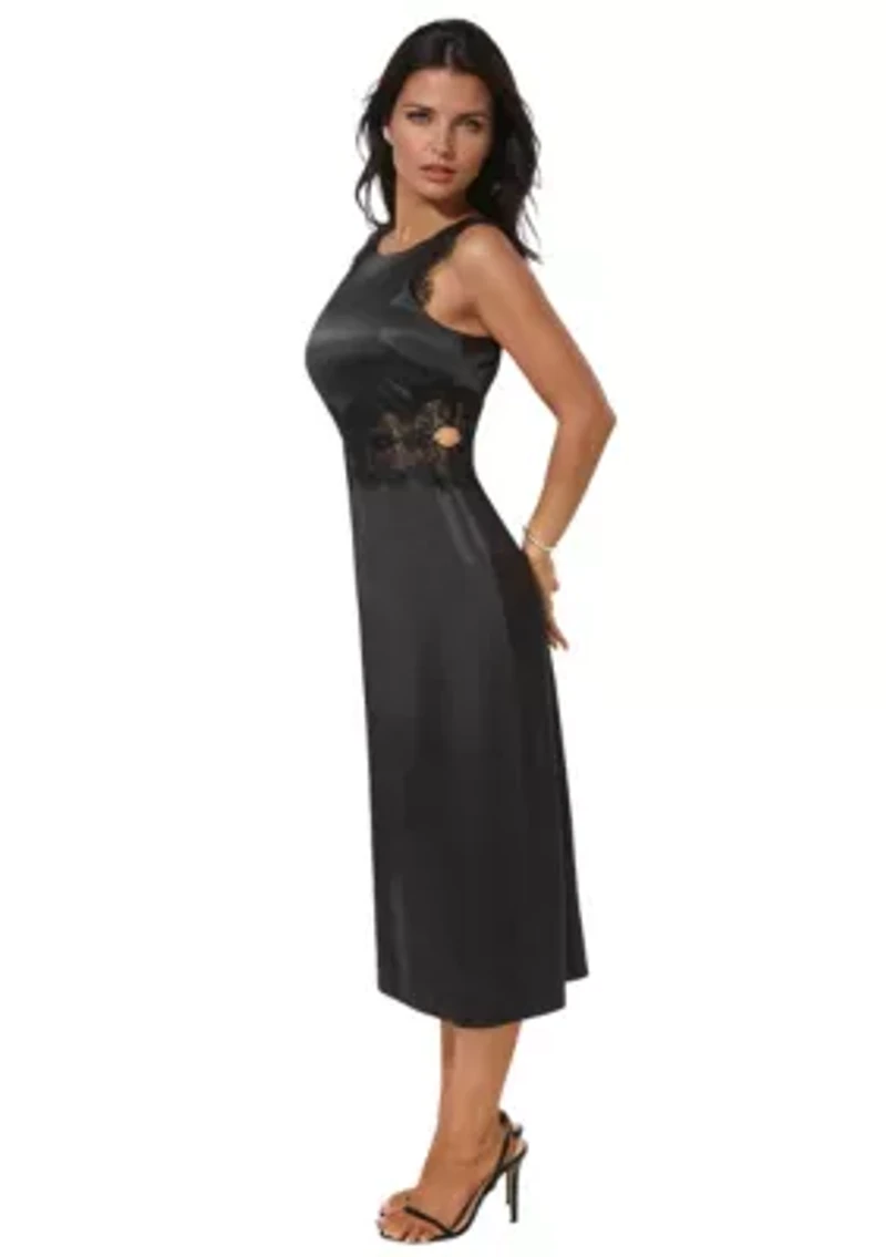 Satin Lace Insert Midi Dress