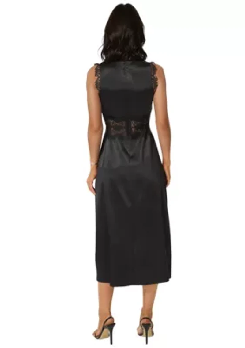 Satin Lace Insert Midi Dress