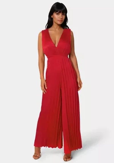 Bare Deep Vee Pleated Satin Jumpsuit