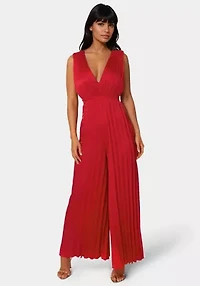 Bare Deep Vee Pleated Satin Jumpsuit