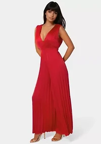 Bare Deep Vee Pleated Satin Jumpsuit