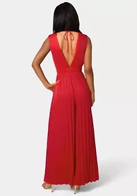 Bare Deep Vee Pleated Satin Jumpsuit