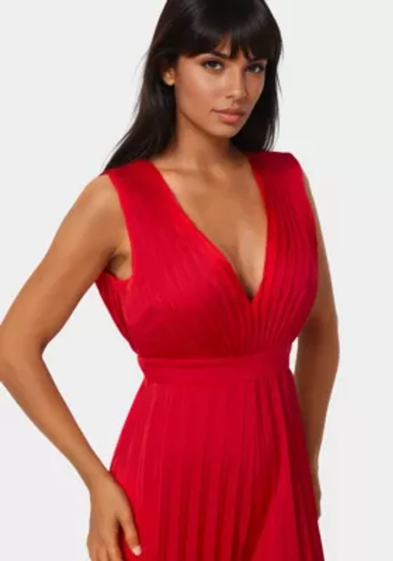 Bare Deep Vee Pleated Satin Jumpsuit