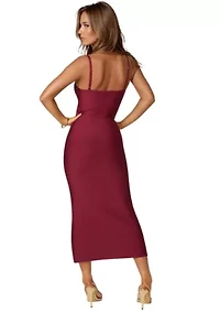 Fringe Inset Bandage Midi Dress