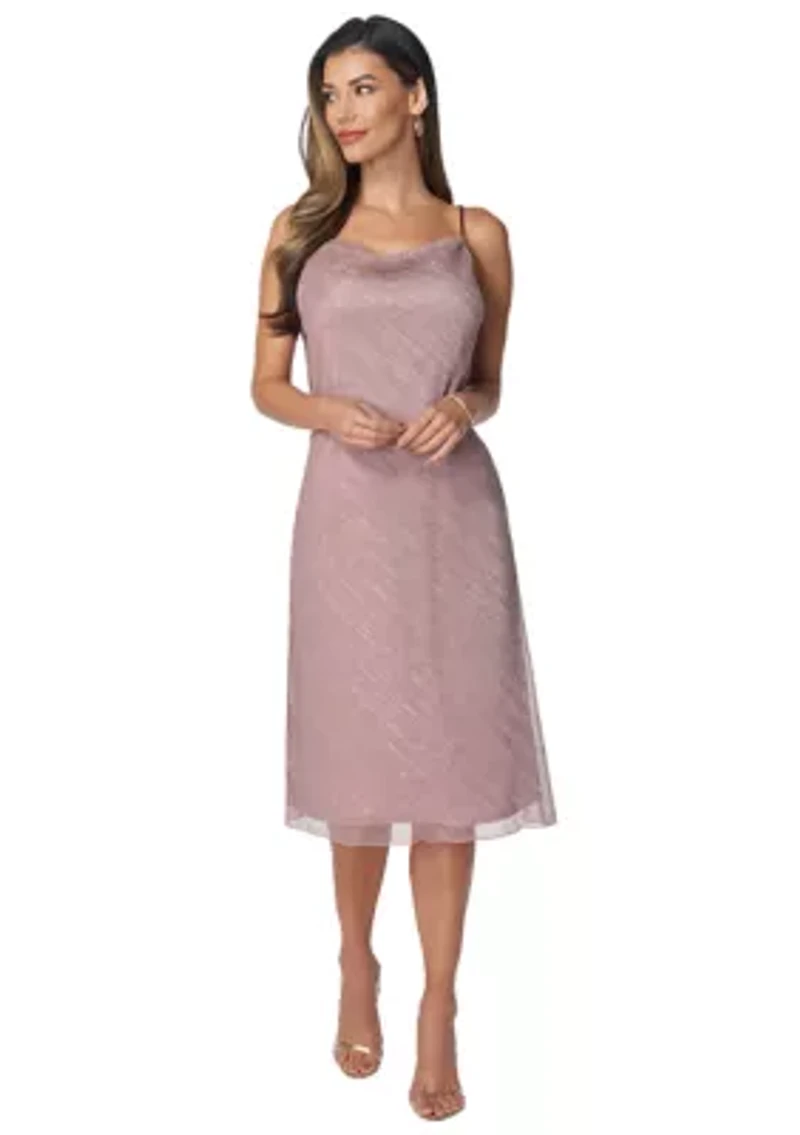 Pleated Cowl Neck Midi Dress