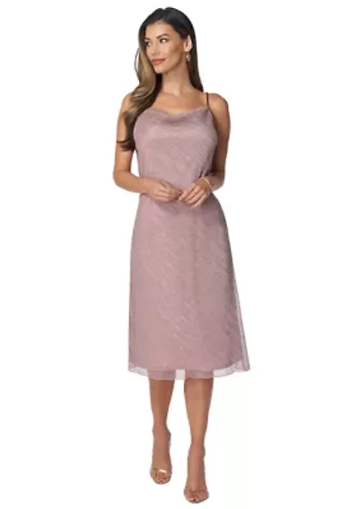 Pleated Cowl Neck Midi Dress