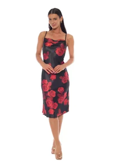 Print Satin Slip Midi Dress