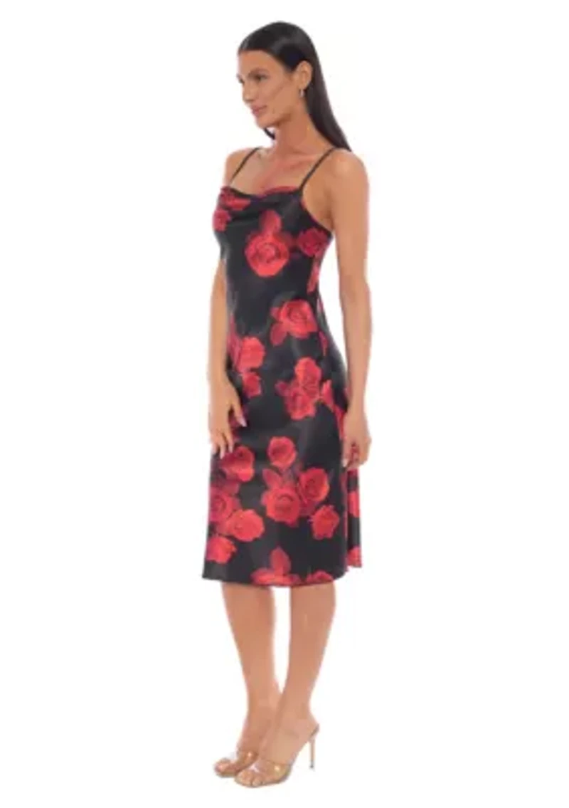 Print Satin Slip Midi Dress