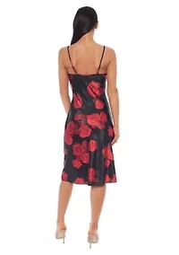 Print Satin Slip Midi Dress