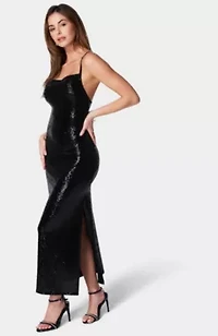 DISCO DOT COWL MAXI DRESS