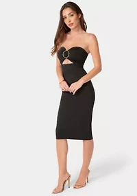 Strapless Ring Detail Midi Dress