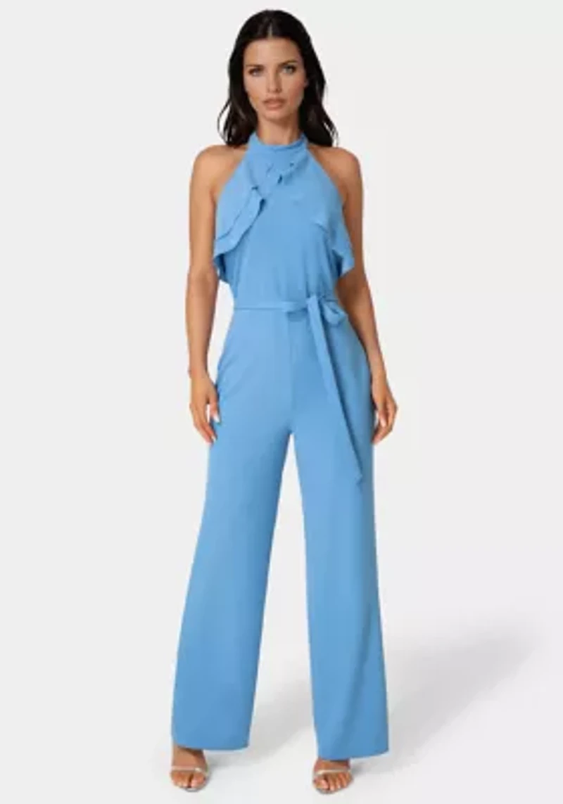 Scuba Crepe Ruffled Halter Jumpsuit