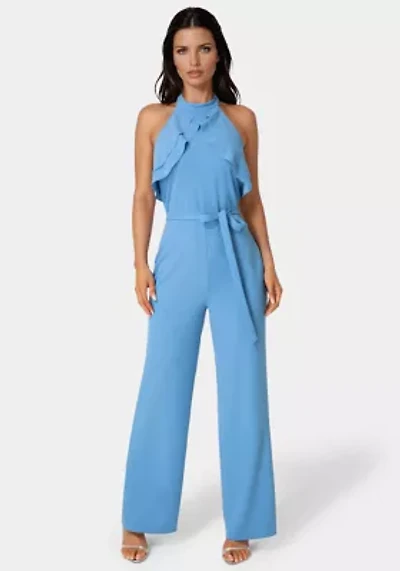 Scuba Crepe Ruffled Halter Jumpsuit