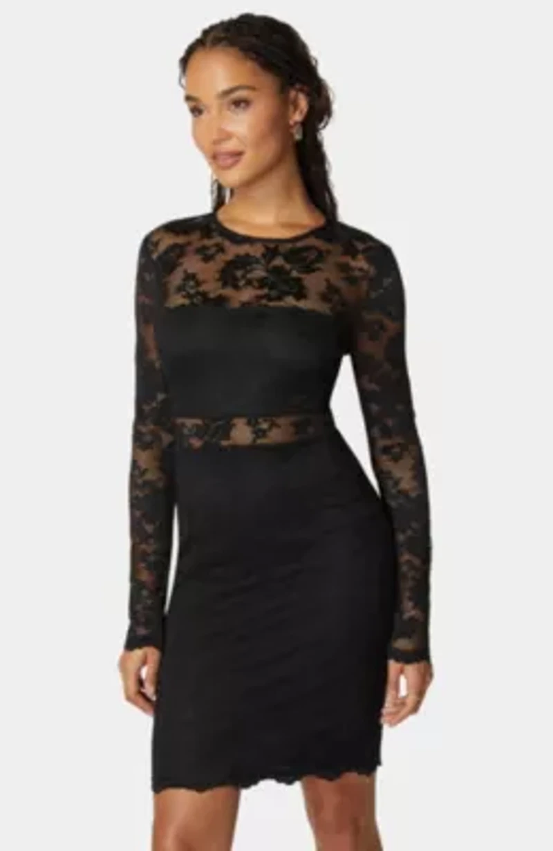Long Sleeve Illusion Mini Dress Marseilles Lace