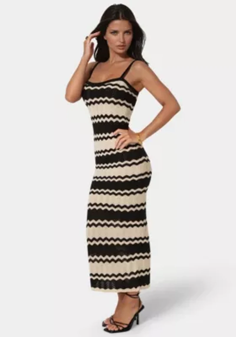 Stripe Crochet Keyhole Maxi Dress