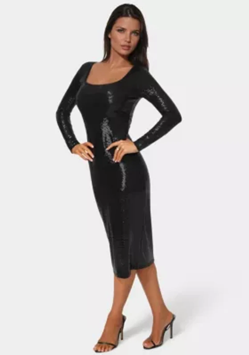 LONG SLEEVE SQUARE NECK MAXI DRESS DISCO DOT