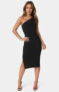 Jersey One Shoulder Midi With Gold Trim